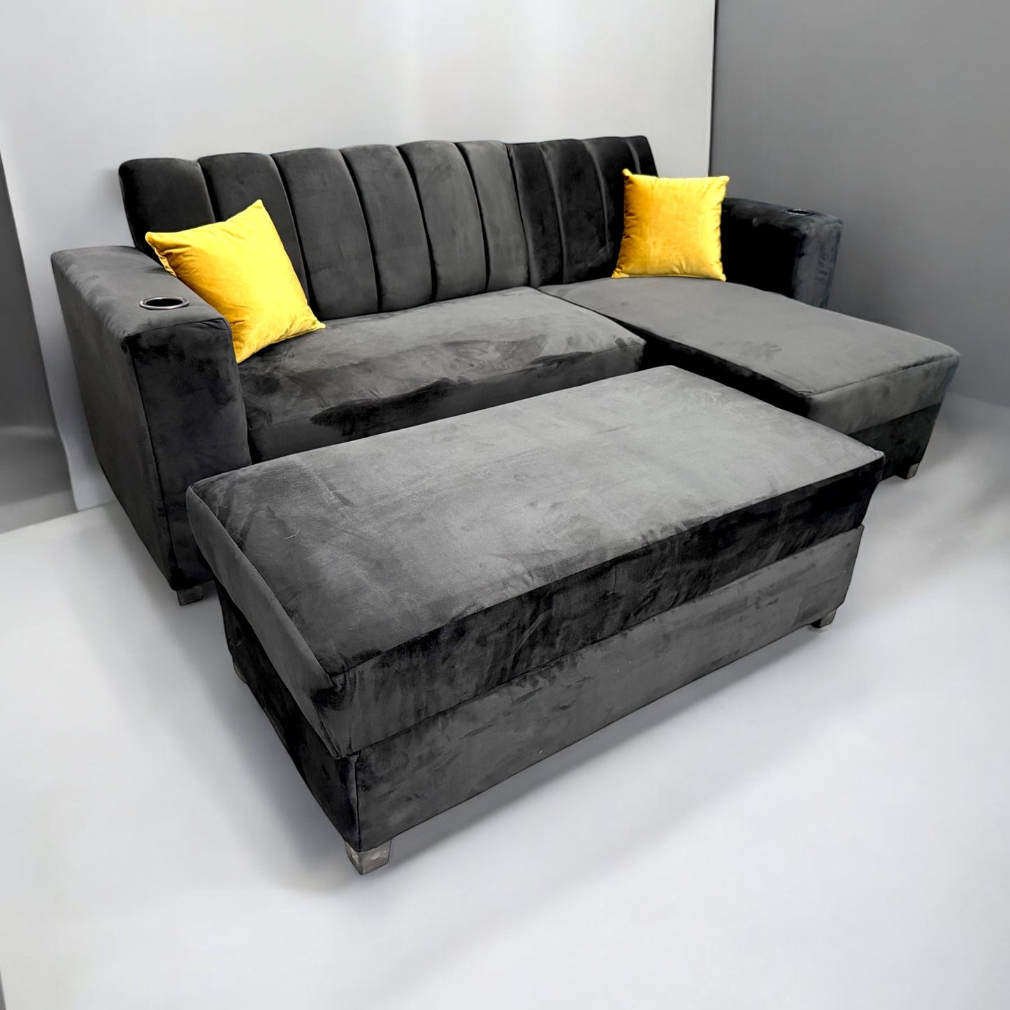 SALA CAMA VERSA FRANJAS TERCIOPELO ESTILO MODERNO CON PORTAVASOS