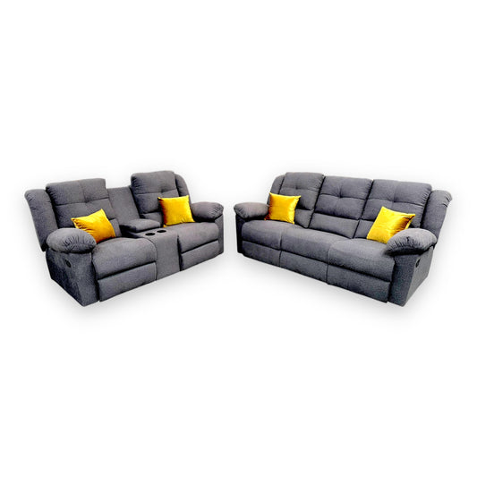 SALA AMÉRICA CON SOFÁ Y LOVESEAT CON 4 RECLINABLES Y CONSOLA CON PORTA VASOS