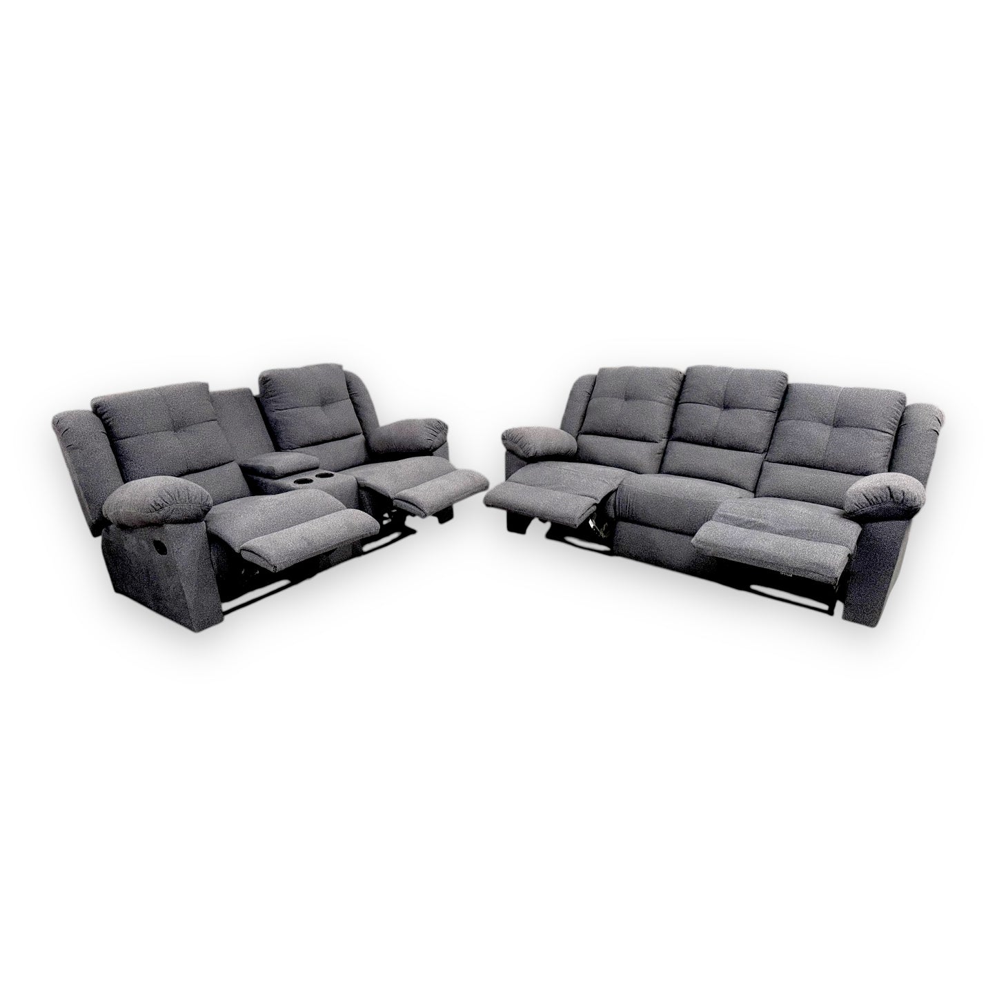 SALA AMÉRICA CON SOFÁ Y LOVESEAT CON 4 RECLINABLES Y CONSOLA CON PORTA VASOS