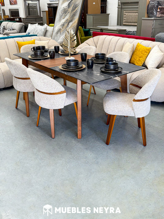 COMEDOR HERLEY EXTENDIBLE CON SILLAS NOVA